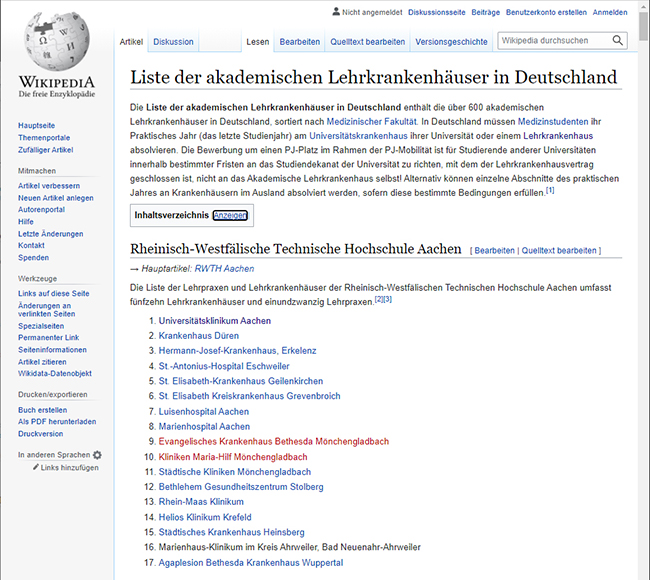 Wikipedia - Lehrkrankenhäuser